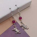 Fushia Tigers Eye Cat Earrings