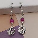 Fushia Tigers Eye Swan Earrings