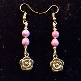 Rosemont Gold Plated Earrings w/ Rhodochrosite and Roses