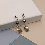 Teal Tigers Eye Turtle Short Earrings