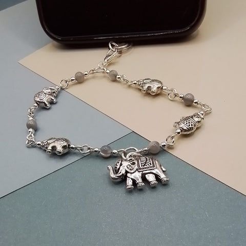New! Gray Mother of Pearl Elephant Phone Strap