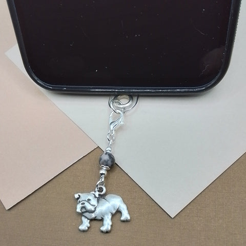 Pink Zebra Jasper Bulldog Phone Charm