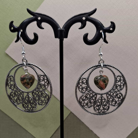Unakite Filigree Boho Hoop Earrings