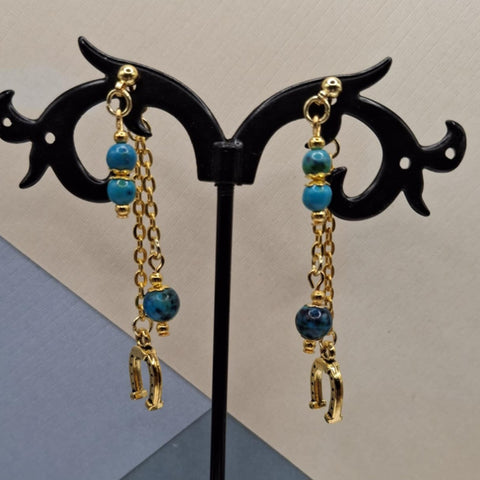 Chrysocolla Gold Plated Horseshoe Mullet Earrings