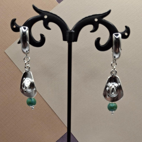 Green Turquoise Hat Sterling Hugger Earrings