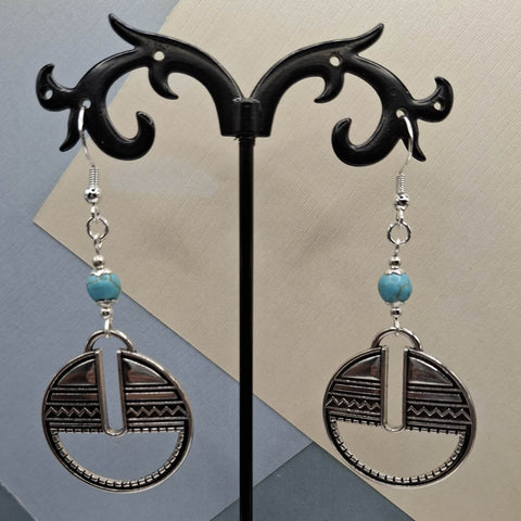 Blue Turquoise Boho Hoop Earrings