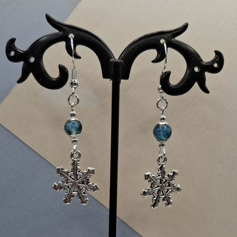Teal Dragon Vein Snowflake Holiday Earrings