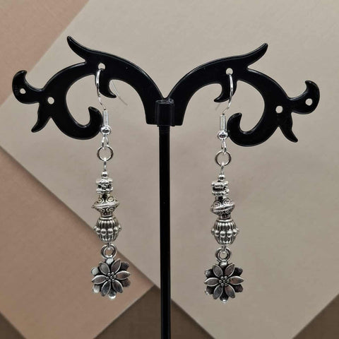 Silver Plated Flower Dangle Earrings