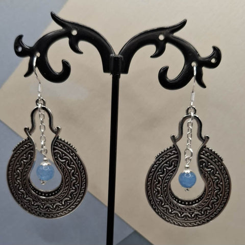 Blue Chalcedony Boho Hoop Earrings