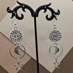 Silver Plated Sun, Moon and Star Dangle Earrings