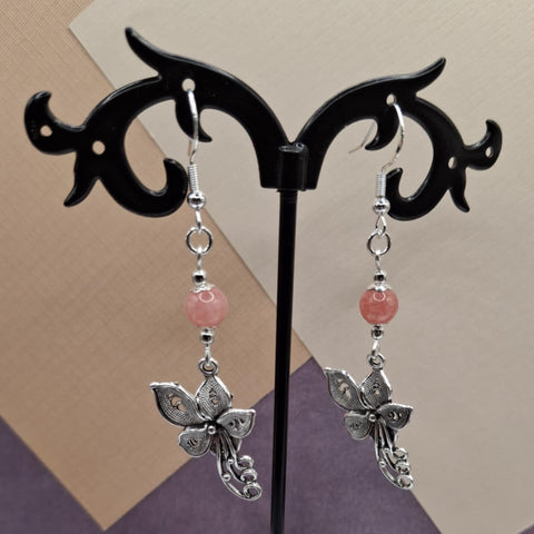 Red Chalcedony Flower Earring