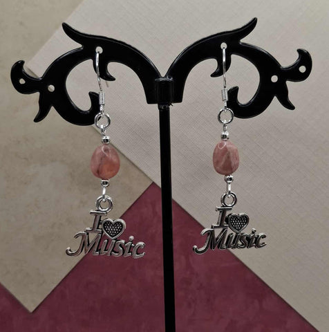Rhodochrosite I ❤️ Music Earrings