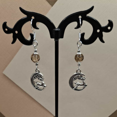 Brown Dragon Vein Reindeer Moon Holiday Earrings