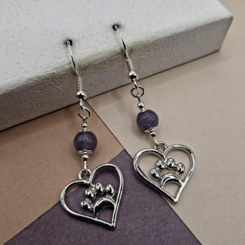 Angelite Paw Heart Earrings