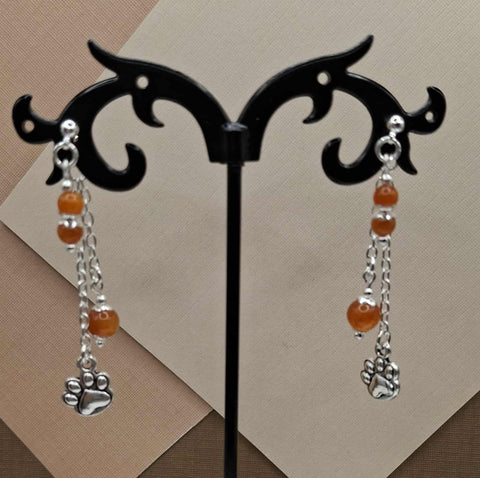 Orange Quartzite Paw Print Mullet Earrings