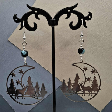 Blue/Black Agate Winter Holiday Earrings