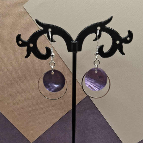 Purple Shell Hoop Earrings