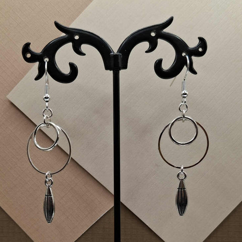 Silver Plated Diamond Dangle Hoop Earrings