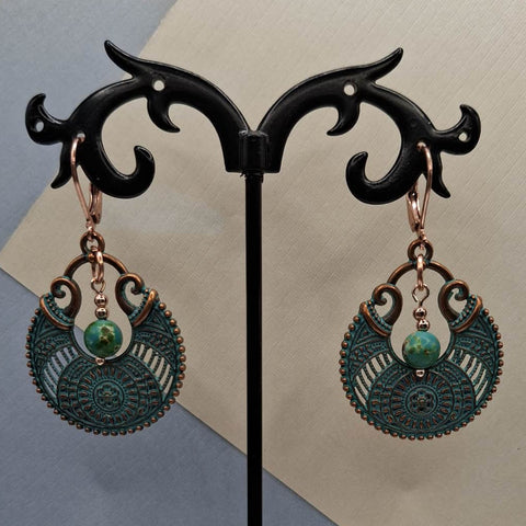 Green Turquoise Copper Boho Hoop Earrings