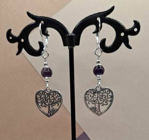 Amethyst Butterfly Heart Earrings