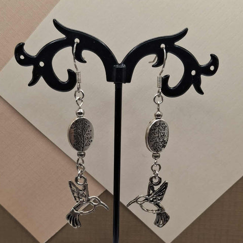 Silver Plated Hummingbird Dangle Earrings
