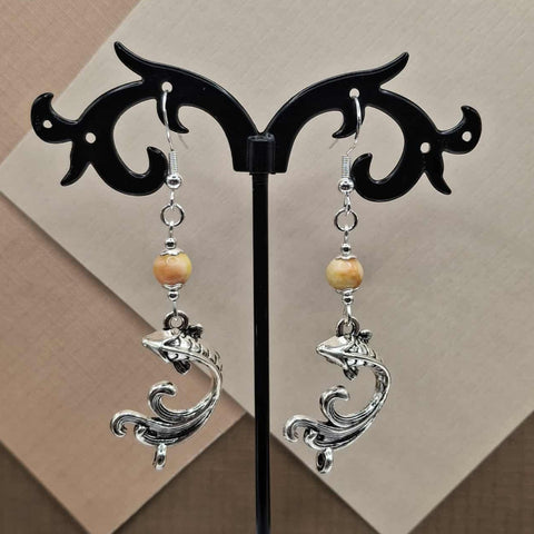 Coral/Yellow Jade Fish Earrings