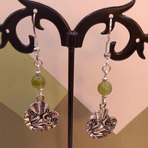 Jade Frog on Lilypad Earrings