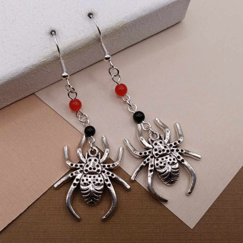 Red Jade & Onyx Spider Halloween Earrings