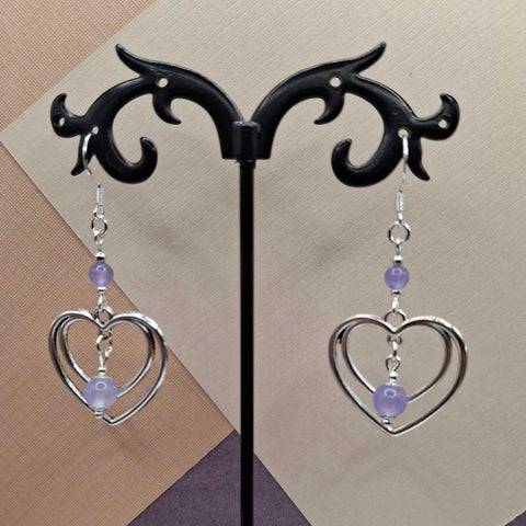 Purple Chalcedony Double Heart Earrings