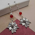 Red Agate & Mother of Pearl Poinsettia Holiday Earrings