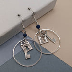 Blue Agate Lock & Key Hoop Earrings