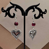 Fushia Tigers Eye Mirror Heart Earrings
