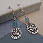 Teal Dragon Vein Agate Shamrock/Horseshoe Earrings