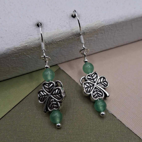 Green Aventurine Shamrock Earrings