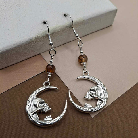 Brown Dragon Vein Skeleton Halloween Earrings