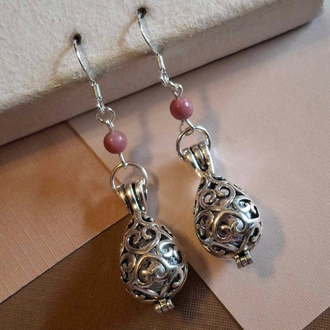 Rhodonite Aromatherapy Cage Earrings