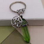 Emerald Colored Crystal Pentagram Keychain