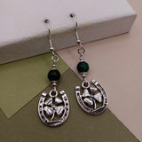 Green Tigers Eye Shamrock Horeshoe Earrings