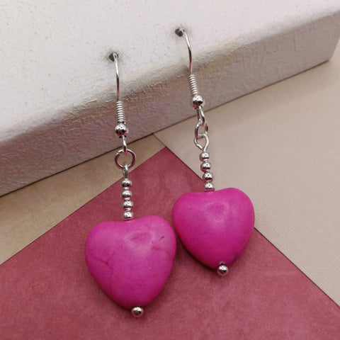 Fushia Jade Heart Earrings