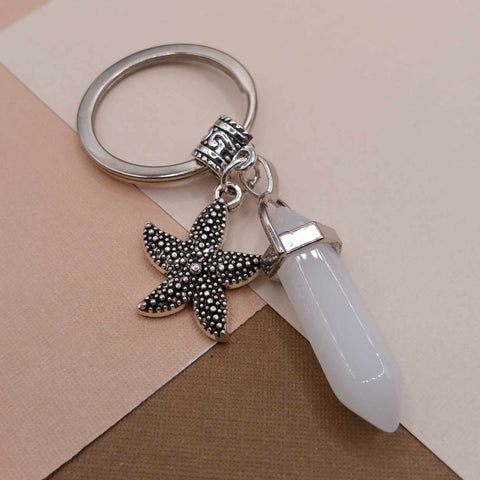 White Quartz Starfish Keychain