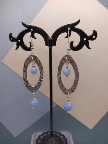 Blue Lace Agate Oval Hoop Earrings