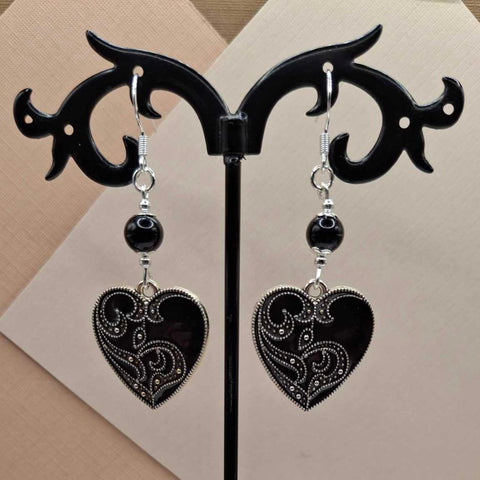 Onyx Black Enamel Heart Earrings