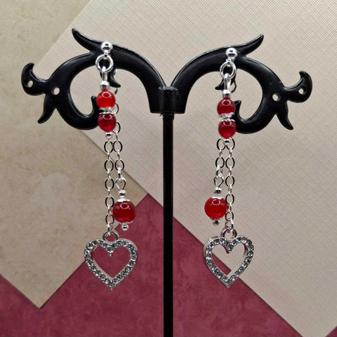 Red Jade Bling Heart Mullet Earrings