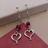 Fushia Tigers Eye Heart Earrings