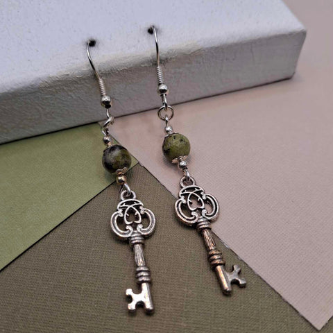 Zoisite Filigree Key Earrings