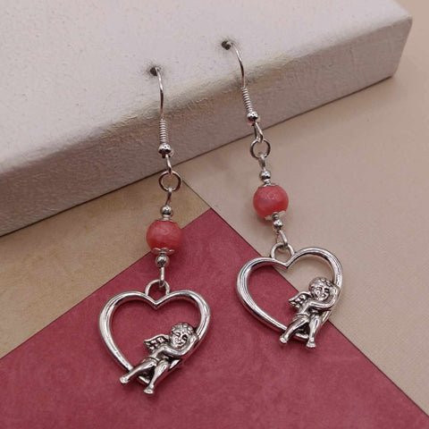 Pink Quartzite Cupid Heart Earrings
