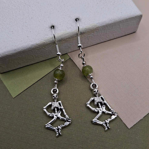 Peridot Jade Heart Yoga Halloween Earrings