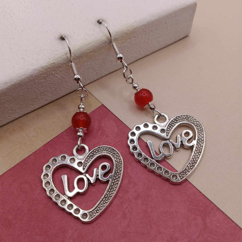 Red Jade Love Heart Earrings