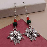 Green Tigers Eye & Red Jade Poinsettia Holiday Earrings