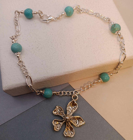 Blue Turquoise Flower Anklet